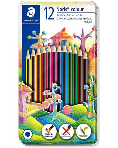 Creioane colorate Staedtler Noris Colour 185 - 12 culori, in cutie metalica - 1