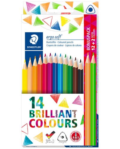 Creioane colorate triunghiulare Staedtler Ergosoft 157 - 12 culori + 2 neon - 1