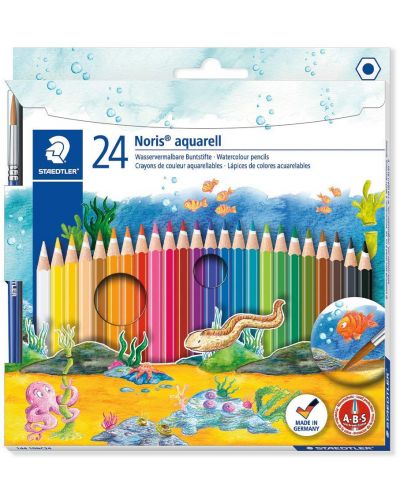 Creioane acuarela Staedtler Noris Aquarell 144 - 24 culori, cu pensula - 1