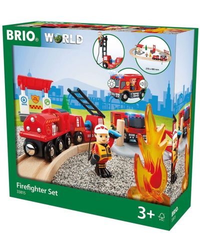 Set Brio World - Tren de pompieri cu sine si accesorii, 18 piese - 5