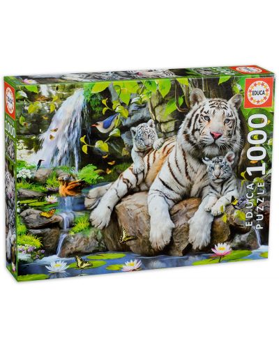 Puzzle Educa de 1000 piese -Tigru alb bengalez cu cei mici - 1