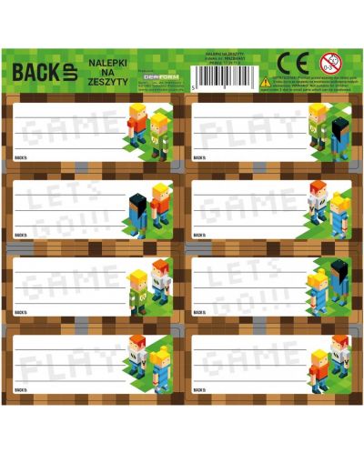 Etichete școlare Back Up - Pixels Minecraft, 8 bucăți, asortiment - 1