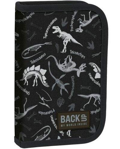Penar scolar cu ustensile Derform BackUp - Black dinosaurs, 1 fermoar  - 1