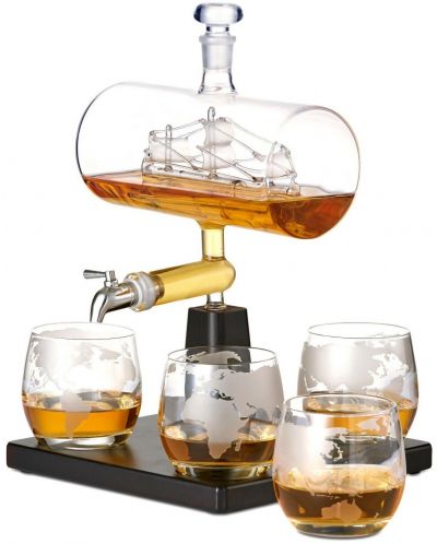 Set de whisky Oak & Steel -Navă, carafă cu 4 pahare - 1