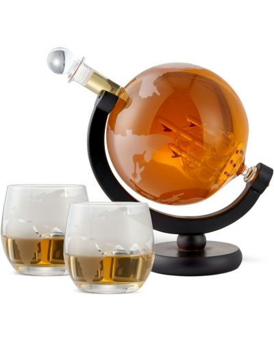 Set de whisky Oak & Steel - Глобус, carafă cu 2 pahare si accesorii - 2