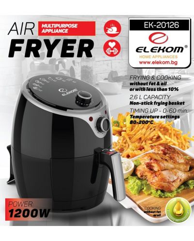 Aparat pentru gătit sănătos Elekom - 20126, Air Fryer, 1200 W, 2.6l, negru - 7