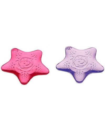 Jucării de dentiție liniștitoare cu efect de răcire Vital Baby - Stars, 2 bucăți, roz și mov - 1