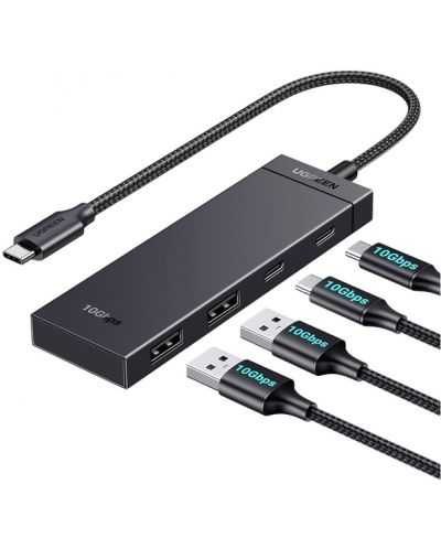 Hub USB Ugreen - CМ806, 4 porturi, USB-C, negru