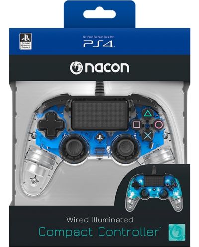 Controller Nacon pentru PS4 - Wired Illuminated Compact Controller, crystal blue - 6