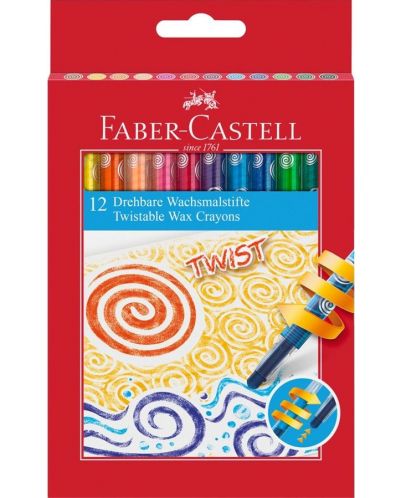 Creioane cu ceară Faber-Castell - Twist, 12 culori - 1