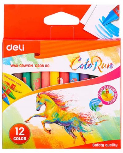 Creioane cu ceara Deli Colorun - EC20800, 12 culori - 1