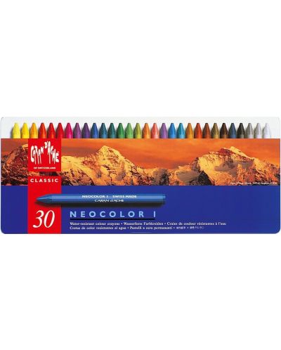 Creioane de ceară Caran d'Ache Neocolor I - 30 de culori, cutie metalică - 1