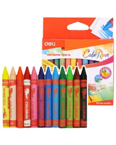 Creioane cu ceara Deli Colorun - EC20800, 12 culori - 2
