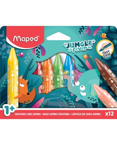 Creioane de ceară Maped Jungle Fever - Jumbo, 12 culori - 1