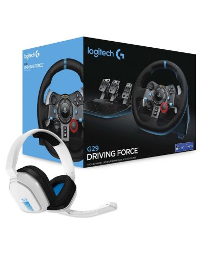 Volan cu pedale și căști Logitech - G29 Driving Force, Astro A10, PS5/PS4, albe - 7