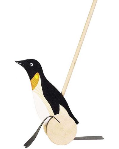 Jucarie din lemn de impins Goki - Pinguin  - 1