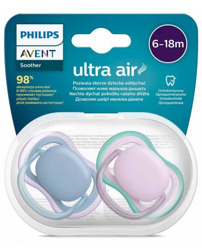 Suzete Philips Avent - Ultra Air, 6-18 m, 2 bucăți, pentru fetiță - 6
