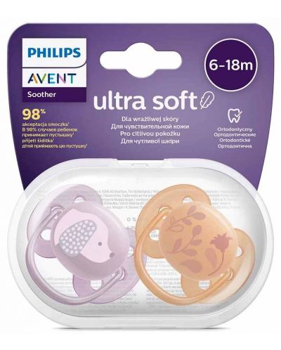 Suzete Philips Avent - Ultra Soft, 6-18 m, 2 bucăți, câine și floare, pentru fetiță - 6