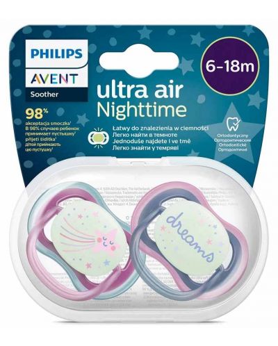 Suzete Philips Avent - Ultra Air Night, 6-18 m, 2 bucăți, stea și inscripție - 6