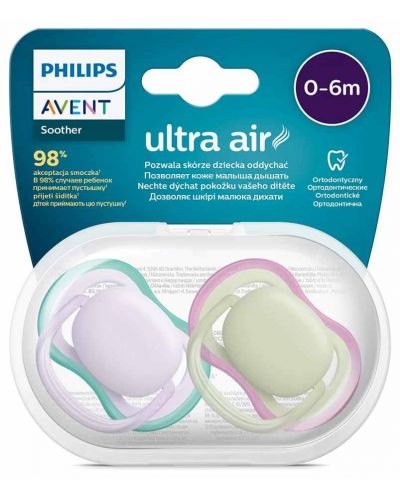 Suzete Philips Avent - Ultra Air, 0-6 m, 2 bucăți, cu cutie, pentru fetiță - 6