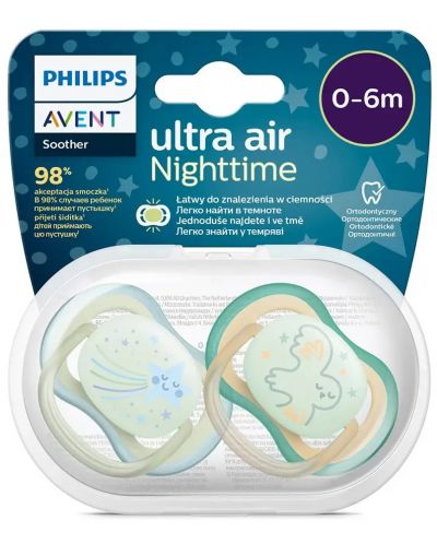 Suzete Philips Avent - Ultra Air, Night, 0-6 m, 2 bucăți, stea și bufniță - 7