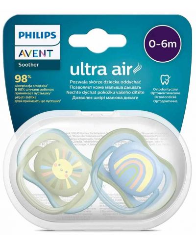 Suzete Philips Avent - Ultra Air, 0-6 m, 2 bucăți, cu cutie, albastru - 6
