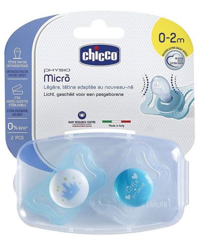 Set suzete Chicco - Physio Micro, 2 buc., 0-2 luni, baiat - 1