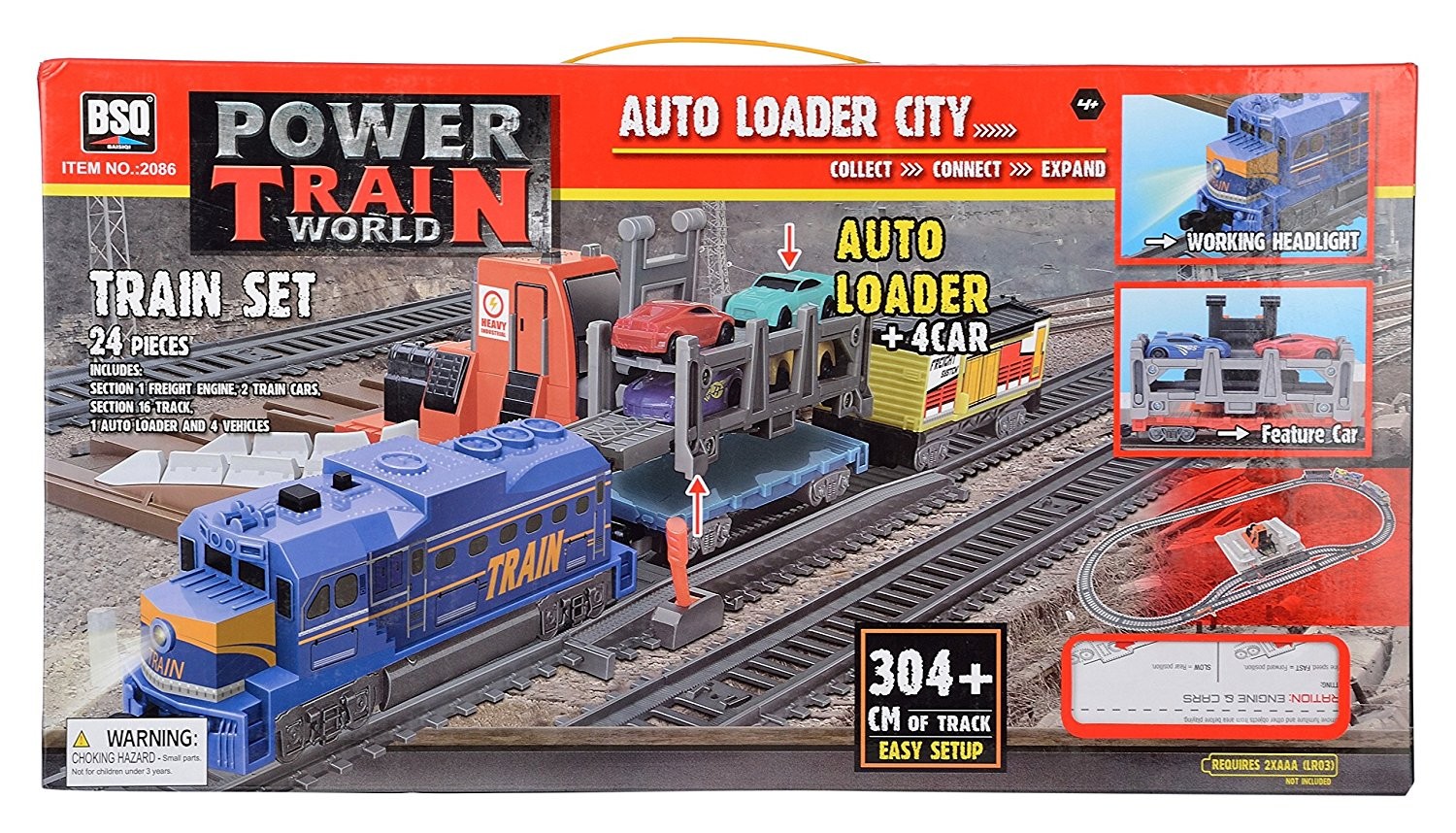Set de joacă BSQ Power Train World - Tren cu vagon platforma auto
