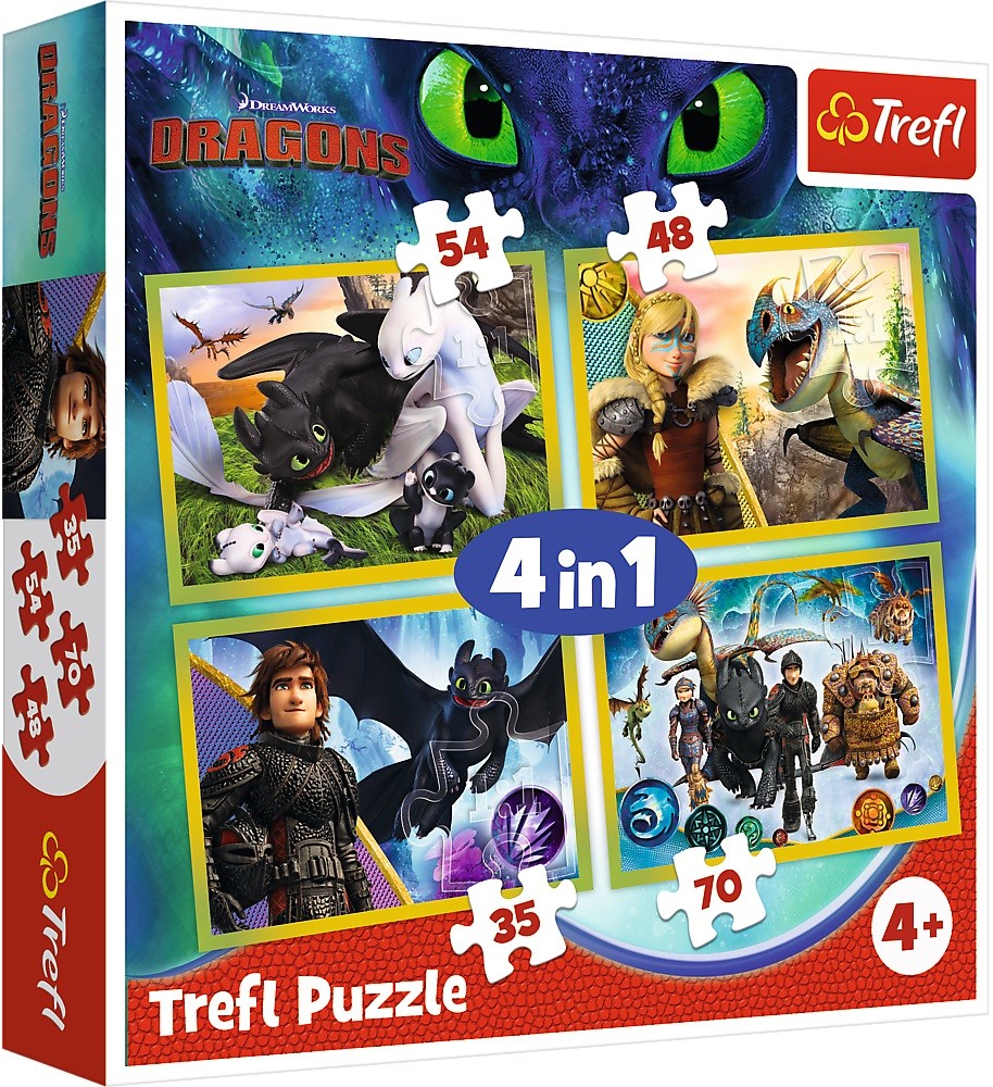 Puzzle Trefl 4 in 1 - Cum sa-ti dresezi dragonul 3 | Ozone.ro
