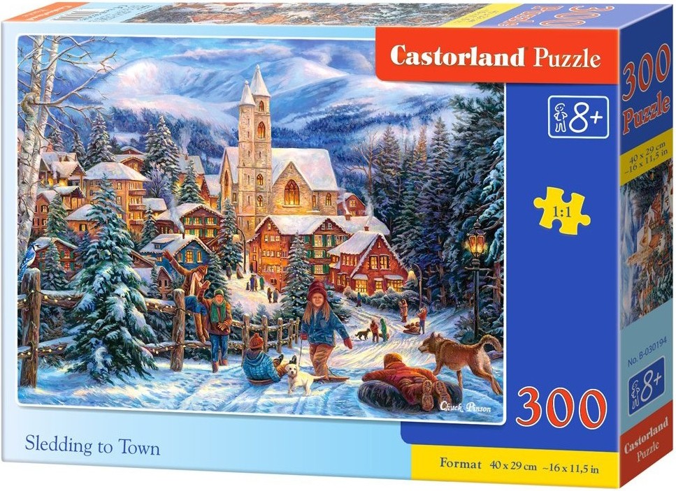 Puzzle Castorland din 300 de piese - Alunecand cu sania spre oras