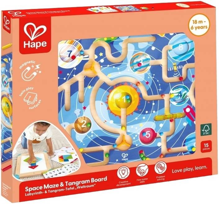 Set din lemn Hape International - Labirint spațial și tablă de tangram - imagine 1