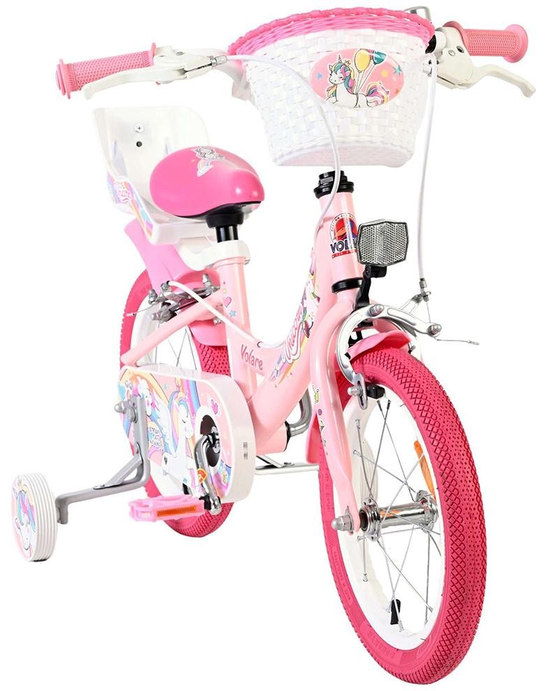 Bicicletă pentru copii cu roți ajutătoare E&L cycles Volare - Unicorn, 14'', roz - imagine 1