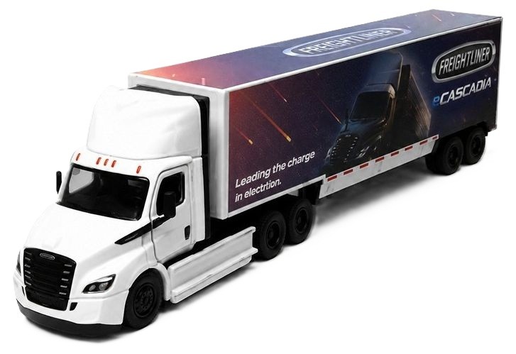 Jucărie pentru copii Kinsmart - Camion metalic Freightliner eCascadia cu container, 1:62, alb - imagine 1