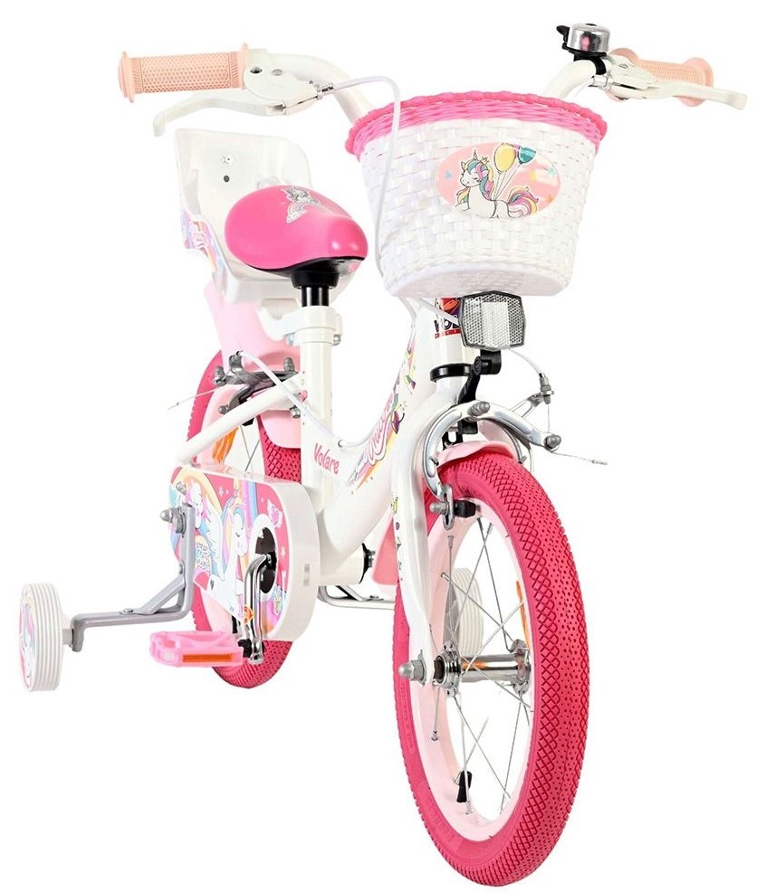 Bicicletă pentru copii cu roți ajutătoare E&L cycles Volare - Unicorn, 14'', albă