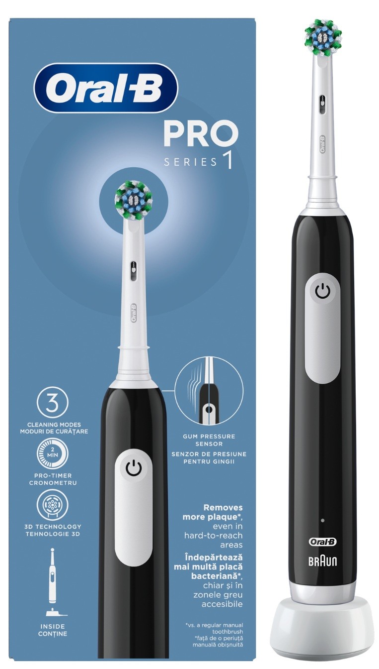 Periuță de dinți electrică Oral-B - Pro1 CrossAct 6/20/6, 1 duză , negru - imagine 1