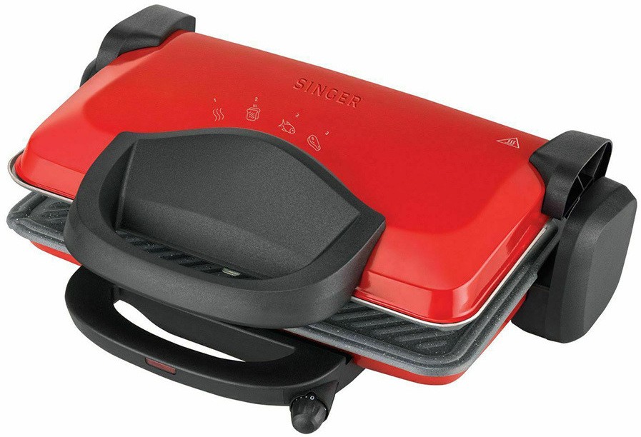 Grătar Singer - CG-1800, 1800W, granit, cu striații, roșu/negru