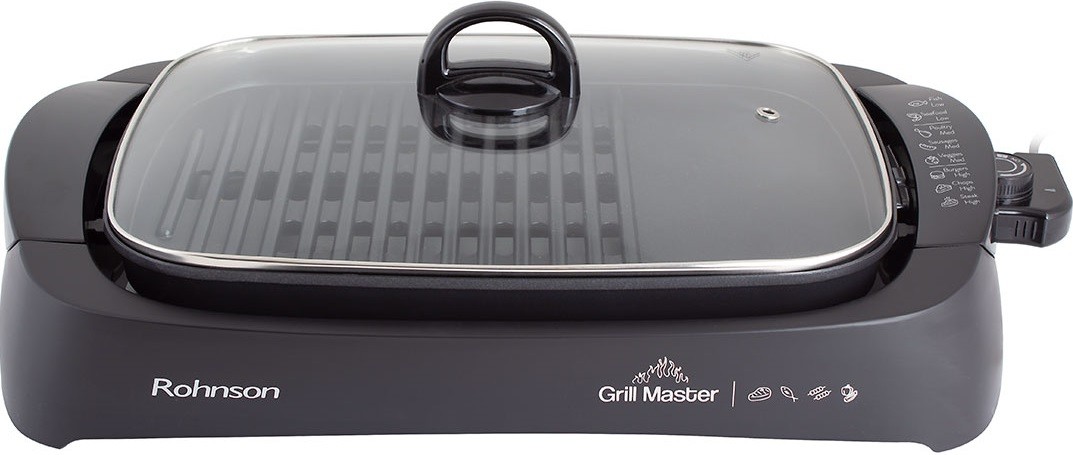 Grill Rohnson -Grill Master R-2525, 2200 W, antiaderent, nervurat/plat, negru