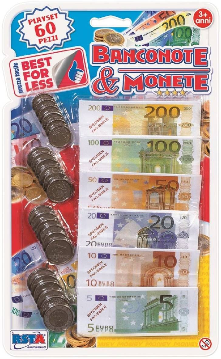 Set de joacă RS Toys - Bancnote și monede euro, 60 de bucăți