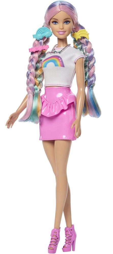 Păpuşă Barbie - Cu păr extra lung, fustă roz și accesorii de păr