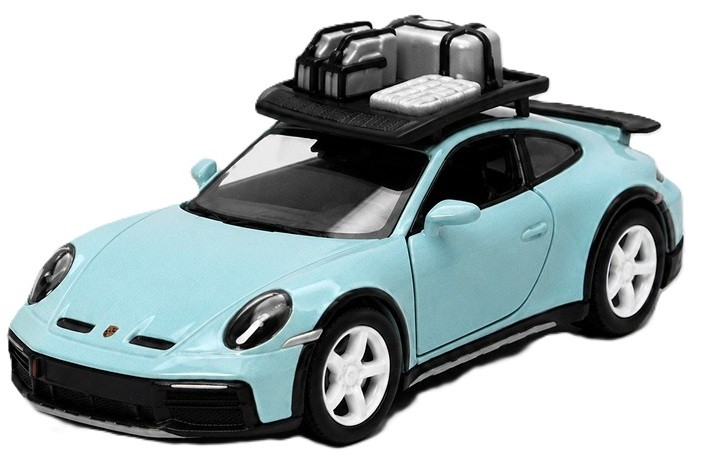 Cărucior metalic Kinsmart - Porsche 911 GT2 RS, cu portbagaj, 1:36, albastru deschis