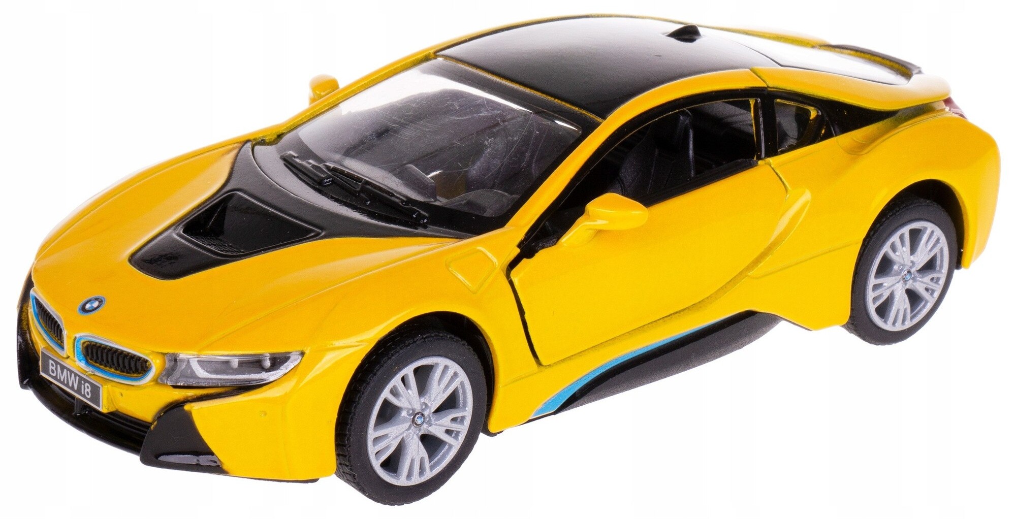 Mașinuță metalică Kinsmart - BMW I8, 1:34, galben - imagine 1