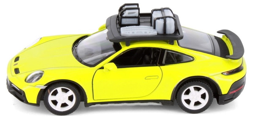 Cărucior metalic Kinsmart - Porsche 911 GT2 RS, cu portbagaj, 1:36, galben