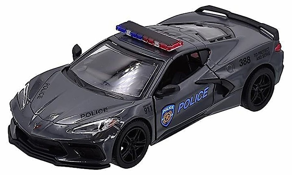 Cărucior metalic Kinsmart Police Edition - Chevrolet Corvette 2021, 1:36, gri - imagine 1