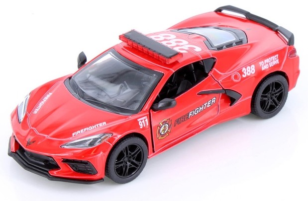 Carucior metalic Kinsmart Firefighter Edition - Chevrolet Corvette 2021, 1:36, roșu