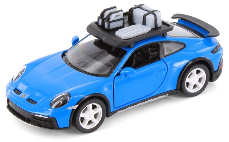 Cărucior metalic Kinsmart - Porsche 911 GT2 RS, cu portbagaj, 1:36, albastru