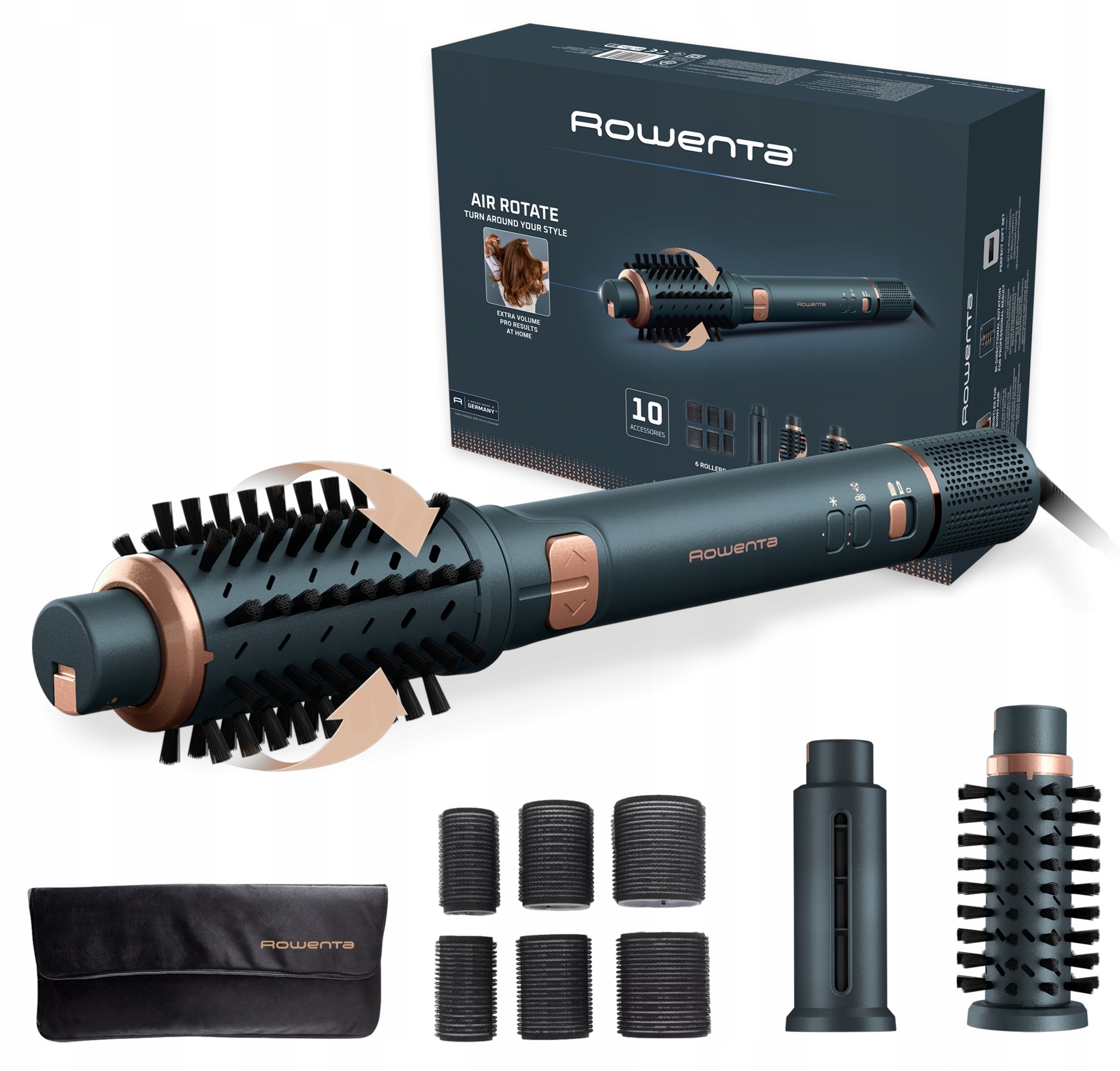 Aparat de stilizare multiplă Rowenta – Air Rotate, 1300W, 4 viteze, Green/Bronze - imagine 1