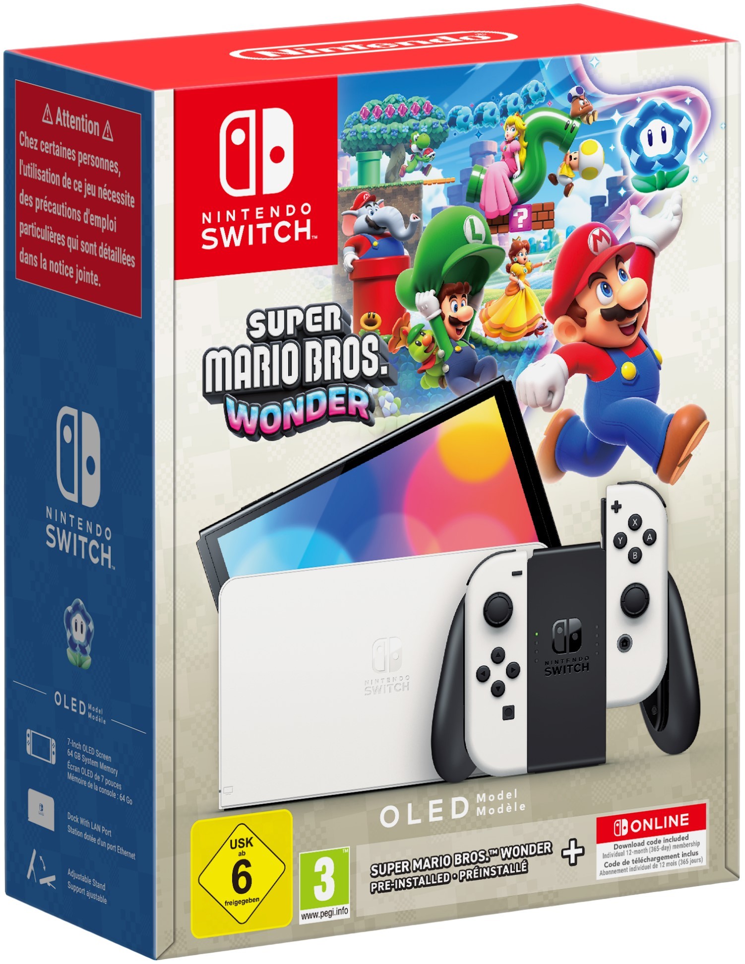 Nintendo Switch OLED - White + Super Mario Bros. Wonder + 12 luni