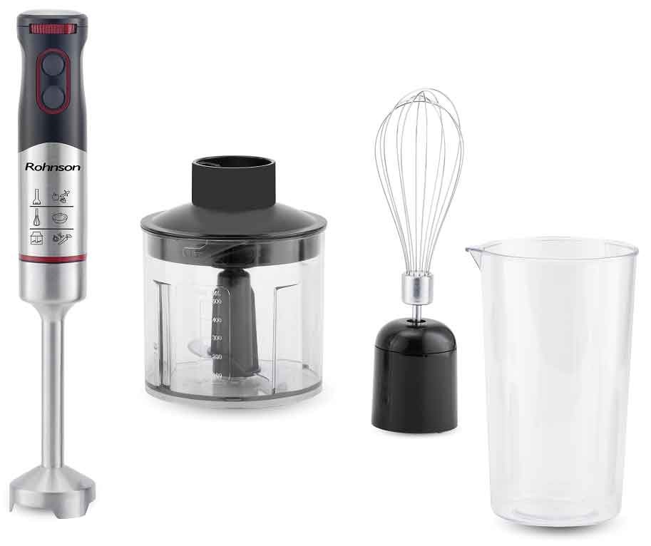 Blender de mână Rohnson - 3 în 1 R-5795, 900W, 2 viteze, negru/argintiu