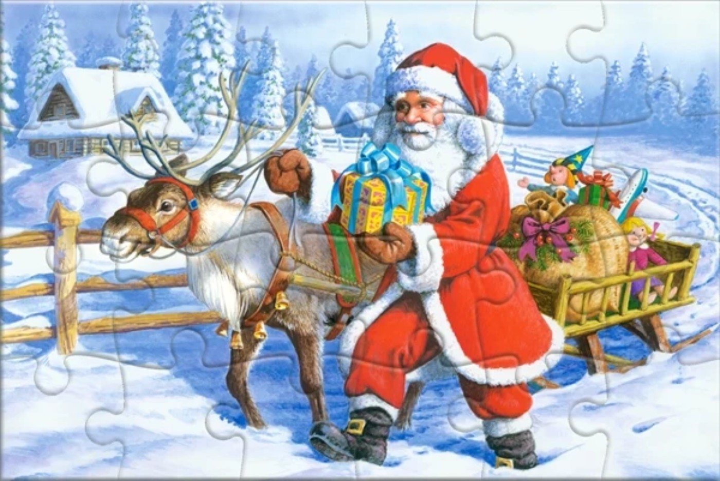 Puzzle-carte poştală Castorland din 24 piese - Renii lui Moș