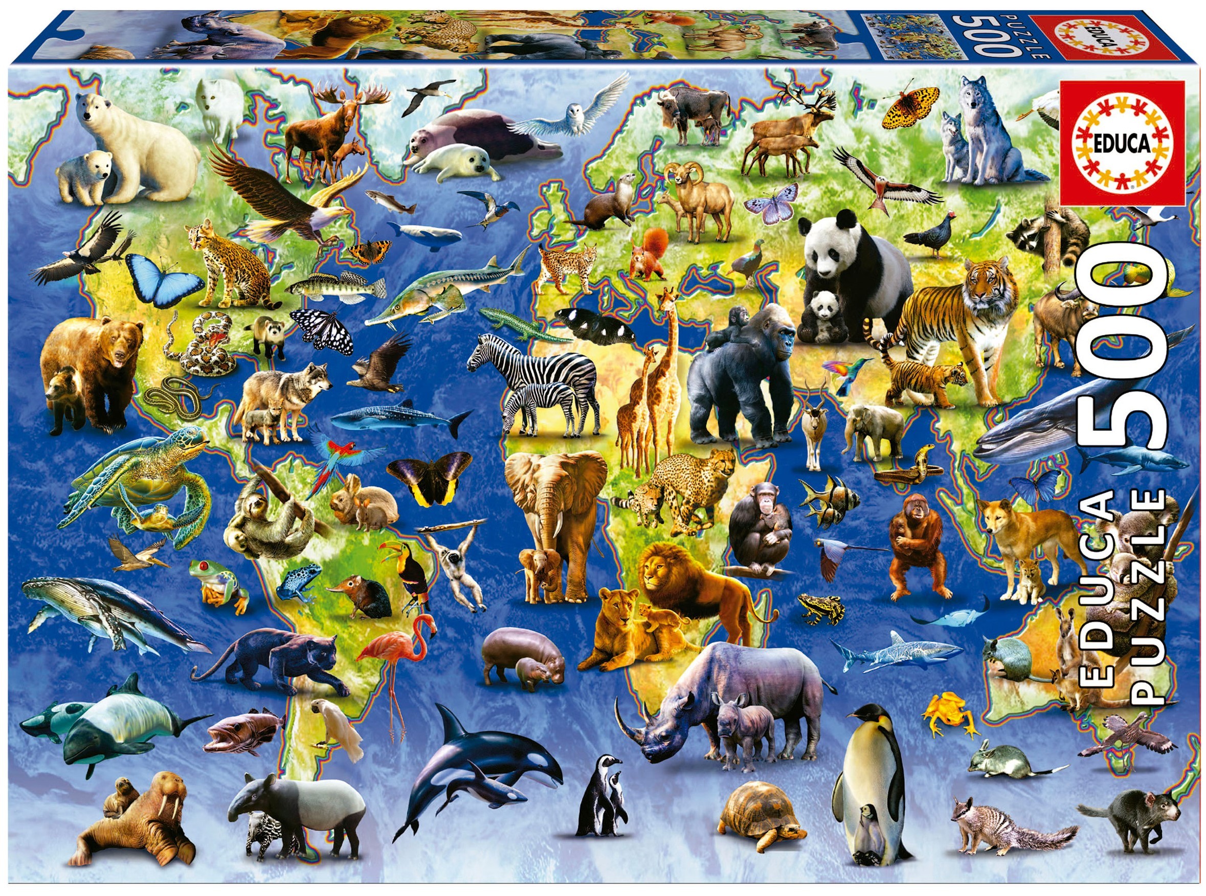 Puzzle Educa din 500 de piese - O sută de specii de animale pe